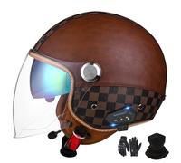 GNIUBBDB Casco Jet con Bluetooth, Casco de Motocicleta, certificación ECE, Casco de Cuero, Casco de Scooter, Casco Jet para Adultos, Hombres y Mujeres con Visera Solar Doble C-1,XXL (62-64 cm)
