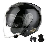 GNIUBBDB Casco Jet con Bluetooth para Motocicleta, certificación ECE, Casco con Bluetooth Integrado, Casco de Scooter, Casco Jet para Adultos, Hombres y Mujeres con Doble Visera D,L (59-60cm)