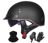 GNIUBBDB Casco Jet de Motocicleta de Estilo Alemán, Homologado Según La Norma ECE 22.06, De Media Cara Abierta con Visera Solar, Apto para Hombres y Mujeres Adultos B,M (55-56cm)