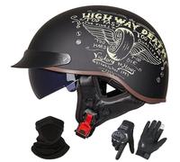 GNIUBBDB Casco Jet de Motocicleta de Estilo Alemán, Homologado Según La Norma ECE 22.06, De Media Cara Abierta con Visera Solar, Apto para Hombres y Mujeres Adultos G,M (55-56cm)