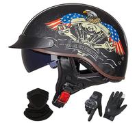 GNIUBBDB Casco Jet de Motocicleta de Estilo Alemán, Homologado Según La Norma ECE 22.06, De Media Cara Abierta con Visera Solar, Apto para Hombres y Mujeres Adultos K,XXL (61-62cm)