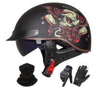GNIUBBDB Casco Jet de Motocicleta de Estilo Alemán, Homologado Según La Norma ECE 22.06, De Media Cara Abierta con Visera Solar, Apto para Hombres y Mujeres Adultos E,XL (59-60cm)