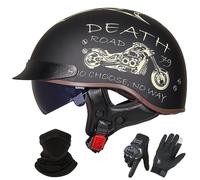 GNIUBBDB Casco Jet de Motocicleta de Estilo Alemán, Homologado Según La Norma ECE 22.06, De Media Cara Abierta con Visera Solar, Apto para Hombres y Mujeres Adultos J,XL (59-60cm)