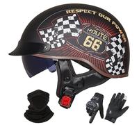 GNIUBBDB Casco Jet de Motocicleta de Estilo Alemán, Homologado Según La Norma ECE 22.06, De Media Cara Abierta con Visera Solar, Apto para Hombres y Mujeres Adultos L,XL (59-60cm)