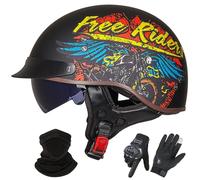 GNIUBBDB Casco Jet de Motocicleta de Estilo Alemán, Homologado Según La Norma ECE 22.06, De Media Cara Abierta con Visera Solar, Apto para Hombres y Mujeres Adultos H,XXL (61-62cm)