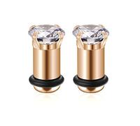 Gnoliew 2 dilatadores de oreja de acero inoxidable para piercing corporal, fijos, con banda de goma, Acero inoxidable, circonita cúbica, goma, zirconia cúbica