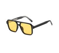 GNOLONG Clásico Mujer Hombre Estilo Retro - Gafas de Piloto Protección UV400 Vintage Doble Puente Sombra Cuadrada Conducción (Amarillo Negro)