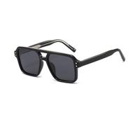 GNOLONG Clásico Mujer Hombre Estilo Retro - Gafas de Piloto Protección UV400 Vintage Doble Puente Sombra Cuadrada Conducción (Negro Negro)