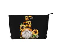 Gnome Bee - Bolsa de maquillaje de pana floral amarilla, bolsa de cosméticos versátil con cremallera para uso diario y organizador de capacidad de viaje, Black, Talla única