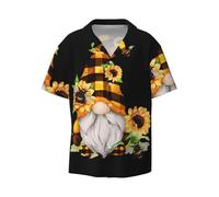 Gnome Bee - Camisa de manga corta para hombre, estilo hawaiano, transpirable, cómoda y con botones, diseño floral amarillo, Negro, M