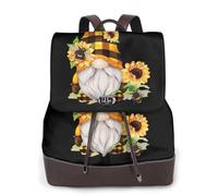 Gnome Bee - Mochila de cuero para mujer, diseño floral amarillo, bolsa para libros de escuela secundaria y universidad, mochila ligera e informal para cada temporada