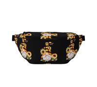 Gnome Bee - Riñonera con diseño floral amarillo, bolsa cruzada ajustable para hombres y mujeres, correr, senderismo, escalada, gimnasio, bicicleta estática, etc., Black, Talla única