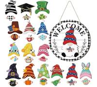 GNOME Door Sign, Halloween GNOME Welcome Sign Decor, Interchangeable Design with Magnet Pieces for Home Front Door, Porch, Yard And Seasonal Parties