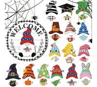 Gnome Door Sign - Interchangeable Magnet Pieces Welcome Decor | Halloween Themed Gnome Sign, Perfect for Front Door, Porch, Yard, Home Entryway, and Seasonal Party Decoration, 30x30x0.5cm Multicolor