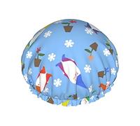 Gnome Sweet Gnome - Gorro de ducha azul, gorros de ducha de baño reutilizables para mujeres de pelo largo, gorro de ducha de baño impermeable de doble capa protector de cabello para niños, niñas y h