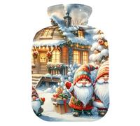 Gnomes Celebrating Christmas - Botellas de agua caliente con funda de terciopelo suave, bolsa de agua caliente para cuello, hombros y calambres menstruales, 2 litros