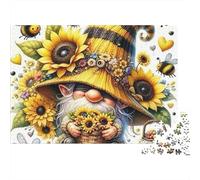 Gnomo con Girasoles Puzzle de 1000 Piezas Papel para Adultos Arte Girasol Juego de Puzzle para Familia Relajación Foco 52x38cm/1000pcs