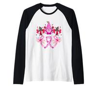 Gnomo de concienciación sobre el cáncer de mama, calabaza, cinta rosa para mujeres y niños Camiseta Manga Raglan
