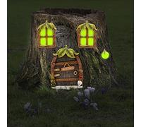 Gnomo de Hadas en Miniatura para Ventana y Puerta,Brilla en la Oscuridad,Decoración de Arbol de Hadas para Dormir Puerta y Ventanas,Escultura de Jardín de Patio para Adorno de Césped de Jardín Árbol