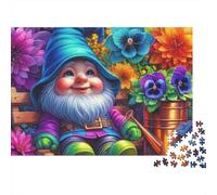 Gnomo de Jardín Flores Coloridas Puzzle de 1000 Piezas Puzzle para Adultos Relajante Decorativo Regalo 52x38cm/1000pcs
