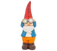 Gnomo de jardín luz LED colorida 15 pulgadas resina piedra puerta Greeter estatuilla