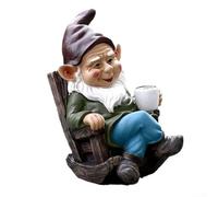 Gnomo de jardín mecedora de resina decorativa para decoración de césped de patio al aire libre, 15 cm