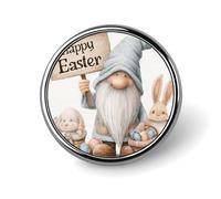 Gnomo de Pascua con conejo sosteniendo un cartel broche redondo para hombres y mujeres, insignia de moda, collar, prendedor, chaqueta, mochila, accesorios