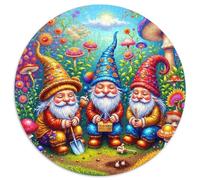 Gnomo del Bosque Puzzle de 1000 Piezas Redondo Papel Puzzle para Adultos Jardín Fantasía