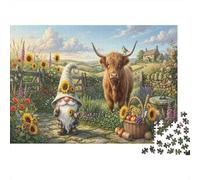 Gnomo y Vaca de HighlandRompecabezas Clásico De 1000 Piezas Cartón Reciclado Jardín Girasol Coordinación Ojo-Mano Adolescentes 12+, Tiempo Libre, Regalo De Cumpleaños 70x50cm/1000pcs