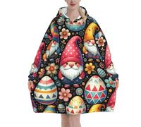 Gnomos - Manta de franela de gran tamaño con capucha para adultos, diseño de huevos de Pascua y flores