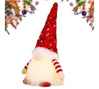 Gnomos navideños: figuras de felpa de 12 pulgadas con sombrero de lentejuelas, estructura de tela suave, luz LED que funciona con baterías, decoración de pie | Acento navideño para invierno, repisa, e
