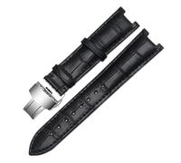 GNUFOPI Correa de Reloj de Cuero Compatible con la Pulsera Versace Gucci GC 22 * 13mm 20 * 11mm Correa con Muescas con Hebilla de Mariposa de Acero Inoxidable(Black-Silver,22-13mm)