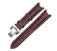 GNUFOPI Correa de Reloj de Cuero Compatible con la Pulsera Versace Gucci GC 22 * 13mm 20 * 11mm Correa con Muescas con Hebilla de Mariposa de Acero Inoxidable(Brown White-Silver,22-13mm)