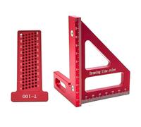 GNURBDILFO Kit cuadrado de carpintería de 2 piezas - Transportador cuadrado de carpintería multiángulo 3D y regla de escritura de agujero cuadrado en T, métrico, fácil de instalar