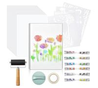 GNURBDILFO Kit de placa de impresión de gel con pintura acrílica, papeles y herramientas para arte de medios mixtos, fabricación de tarjetas, principiantes y clases de arte