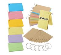 GNURBDILFO Tarjetas DidáCticas, 600 Unidades Tarjetas de íNdice Multicolores, Tarjetas de RevisióN con 6 Anillos de Carpeta, Tarjetas DidáCticas de Papel Kraft, Tarjetas de Registro Forradas