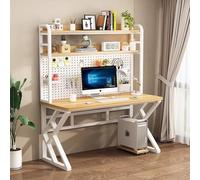 GNYVZXPLQ Mesa informática, Escritorio for computadora con estantes y Tablero Perforado, Madera contrachapada y Metal, Varios tamaños, Multicolor(White+Natural Wood Color,55.12" Lx23.62 Wx66.93 H)