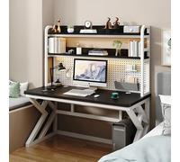 GNYVZXPLQ Mesa informática, Escritorio for computadora con estantes y Tablero Perforado, Madera contrachapada y Metal, Varios tamaños, Multicolor(White+Black 2,39.37" Lx23.62 Wx66.93 H)