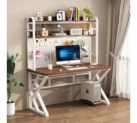 GNYVZXPLQ Mesa informática, Escritorio for computadora con estantes y Tablero Perforado, Madera contrachapada y Metal, Varios tamaños, Multicolor(White+Walnut Wood,55.12" Lx23.62 Wx66.93 H)