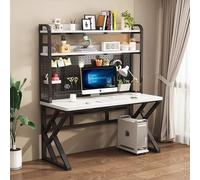 GNYVZXPLQ Mesa informática, Escritorio for computadora con estantes y Tablero Perforado, Madera contrachapada y Metal, Varios tamaños, Multicolor(Black+White,55.12" Lx23.62 Wx66.93 H)