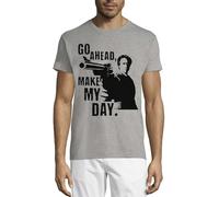 Go Ahead Make My Day - Camiseta de algodón con cuello redondo para hombre, color gris, gris, XL