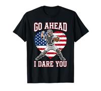 Go Ahead Run I Dare You Vintage Baseball Catcher Funny Boys Camiseta