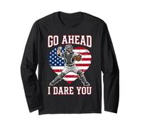 Go Ahead Run I Dare You Vintage Baseball Catcher Funny Boys Manga Larga