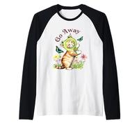 Go Away Frog Hat Cat with Butterflies Vintage Camiseta Manga Raglan