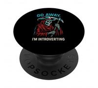 Go Away I'm Introverting Grim Reaper Cowboy Skeleton Western PopSockets PopGrip Adhesivo