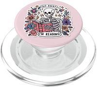 Go Away I'm Reading Funny Skeleton Book Lovers Bookish Skull PopSockets PopGrip para MagSafe