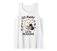 Go Away We're Reading Cute Ghost with Cat Funny Book Lover Camiseta sin Mangas