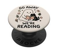 Go Away We're Reading Cute Ghost with Cat Funny Book Lover PopSockets PopGrip Adhesivo