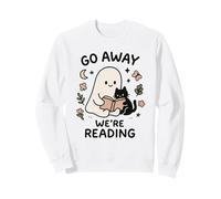 Go Away We're Reading Cute Ghost with Cat Funny Book Lover Sudadera