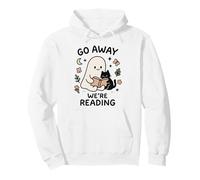 Go Away We're Reading Cute Ghost with Cat Funny Book Lover Sudadera con Capucha